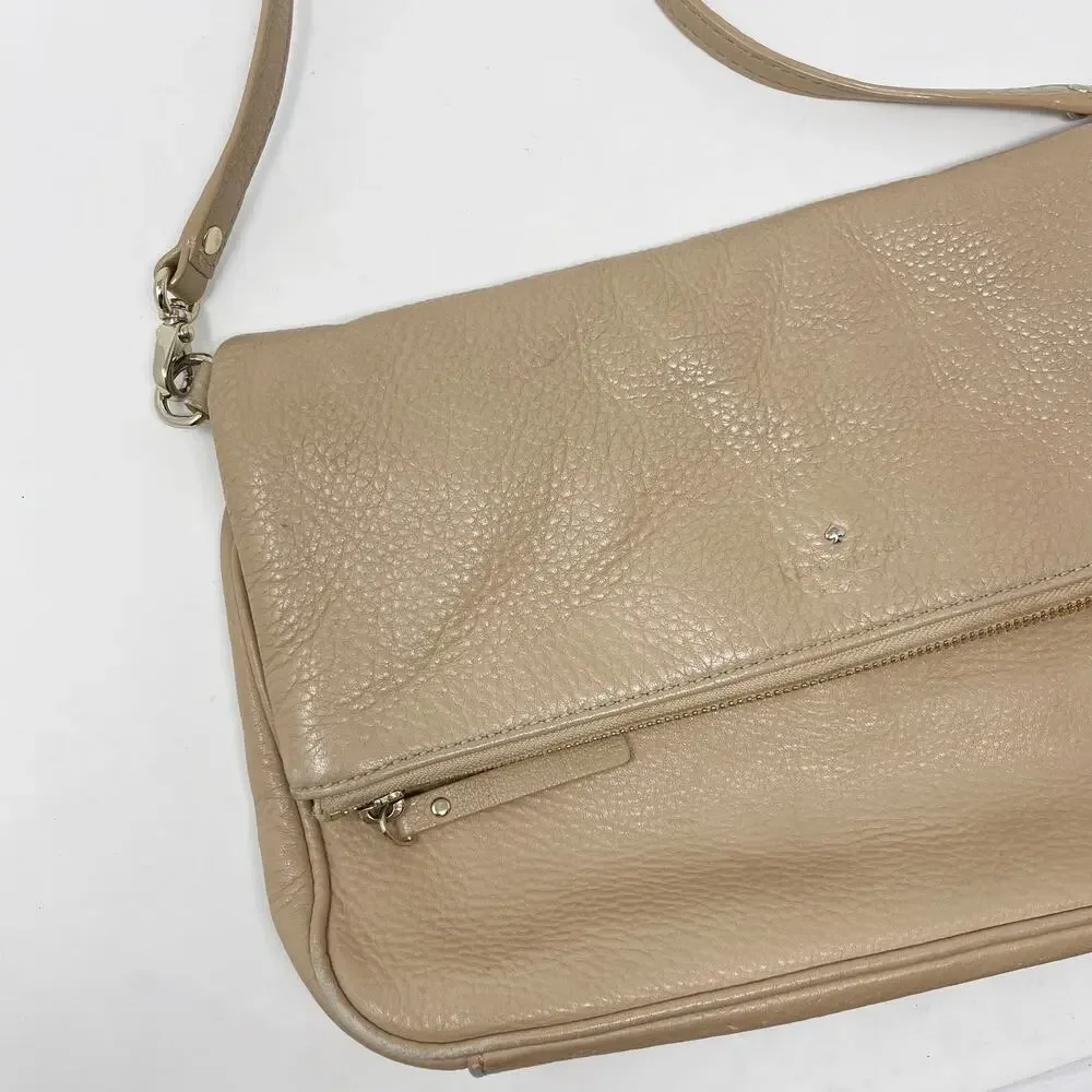 Kate Spade Taupe Cobble Hill Crossbody Leather Bag Flap Top Zip Pocket Pebbled